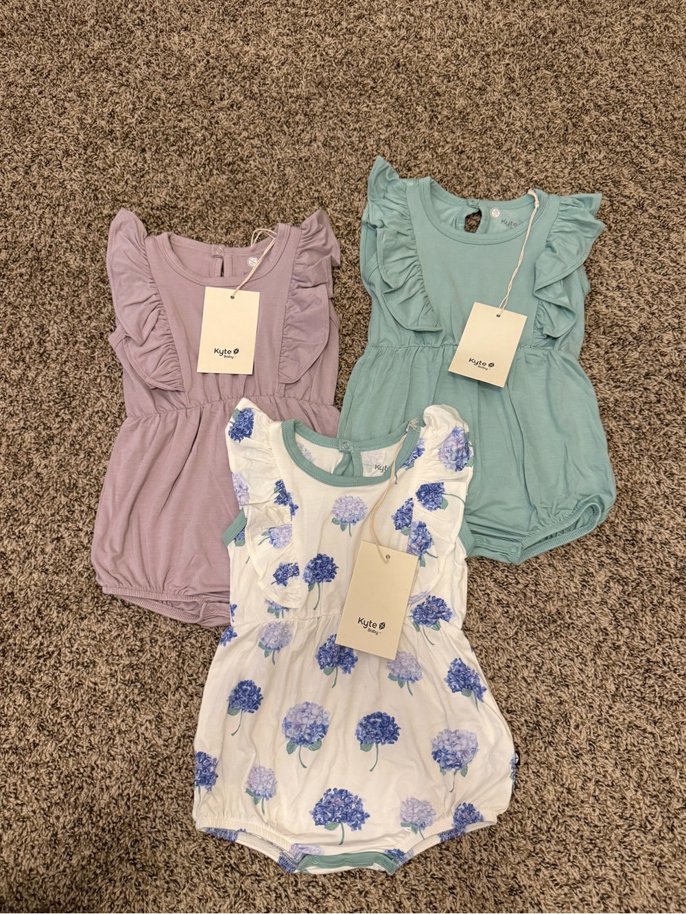 Kyte Baby Girl Flutter Romper Bundle - Lavender, Seafoam, Floral